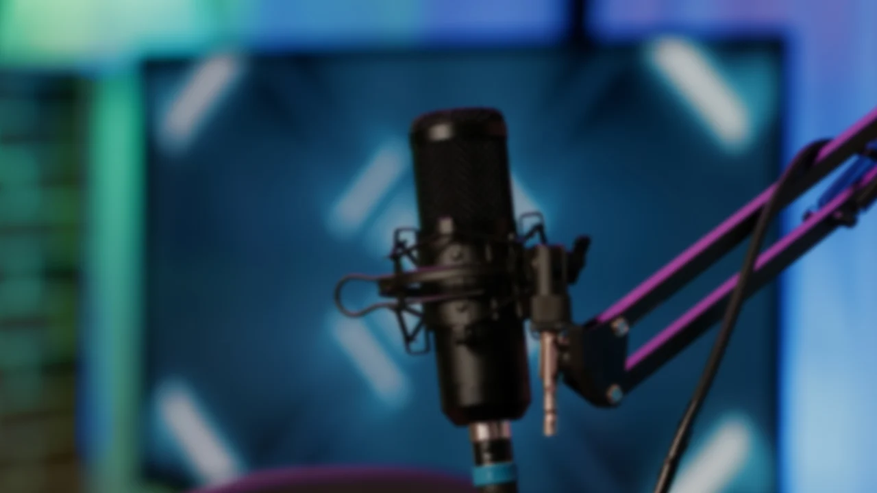 Podcast recording setup with microphones and cameras ready for a video podcast session